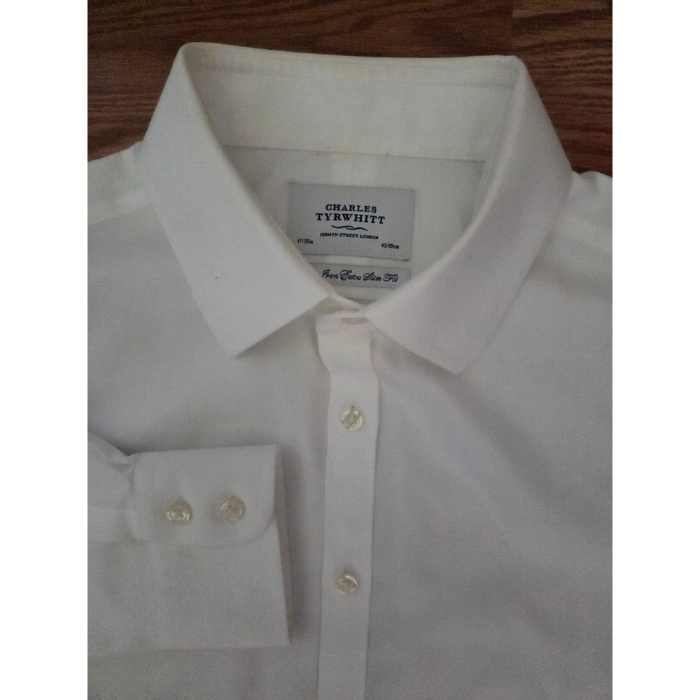 Charles Tyrwhitt White Non-Iron Extra Slim Fit Dress Shirt 17/35 Cotton Mens